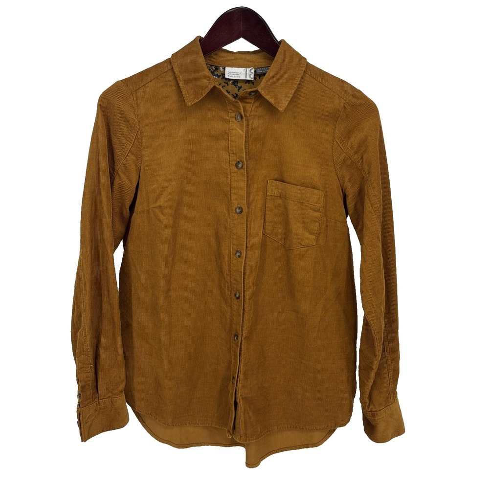 Anthropologie Corduroy Button Down Shirt Burnt Orange Button Up Top Size 2